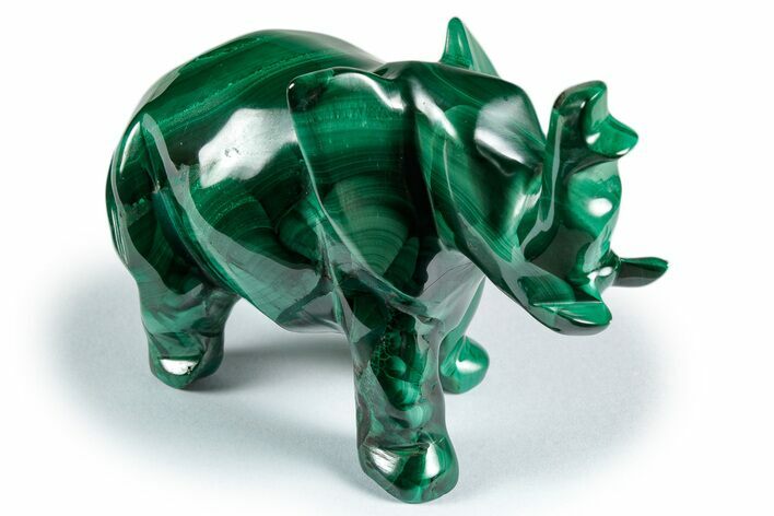 Polished Banded Malachite Elephant Carving - DR Congo #335573